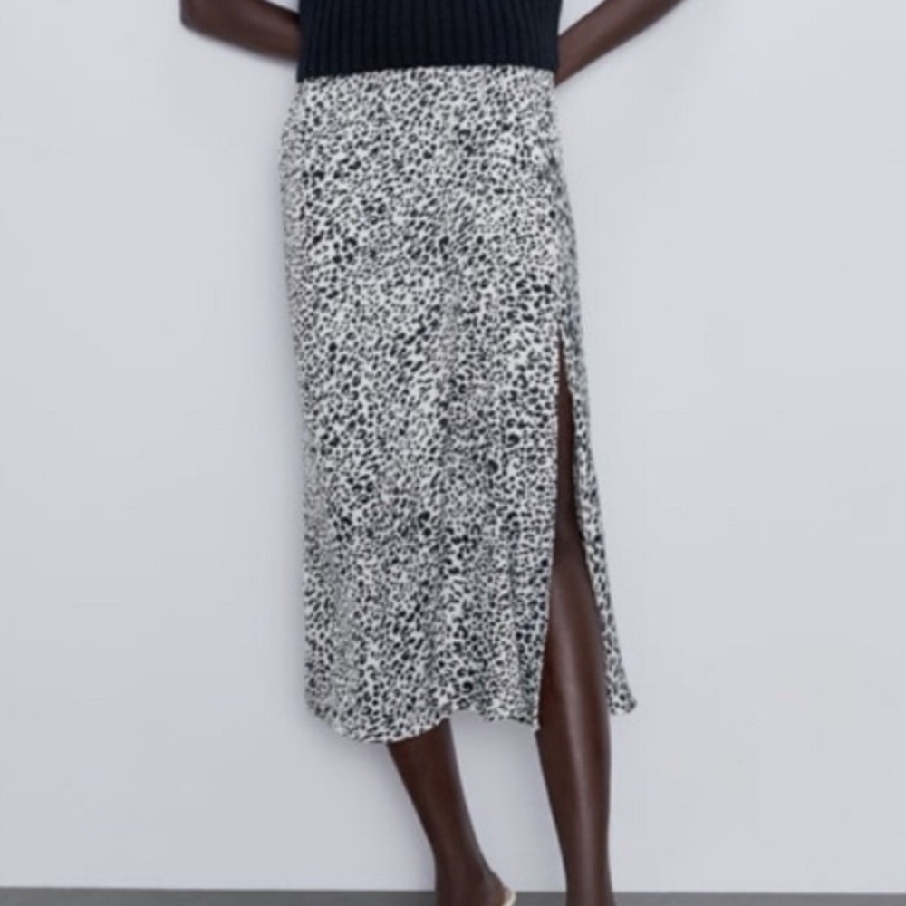 Zara Animal Print Slit MIDI Skirt XS